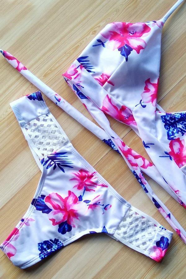 Romantic Print Elegant Female Split Bikini