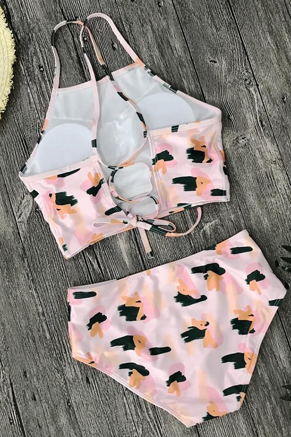 Abstract Print Sweet Girl Split Swimsuit