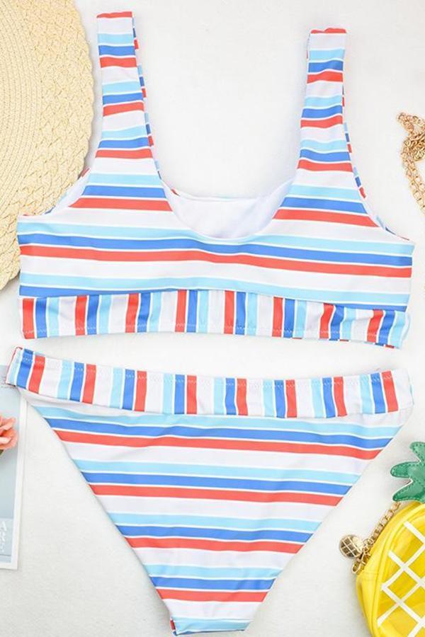 Colorful Stripes Dynamic High Waist Swimsuit