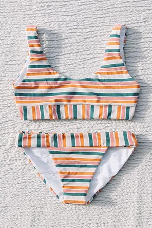 Colorful Stripes Dynamic High Waist Swimsuit