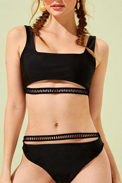 Vest Webbing Decoration Split Swimsuit