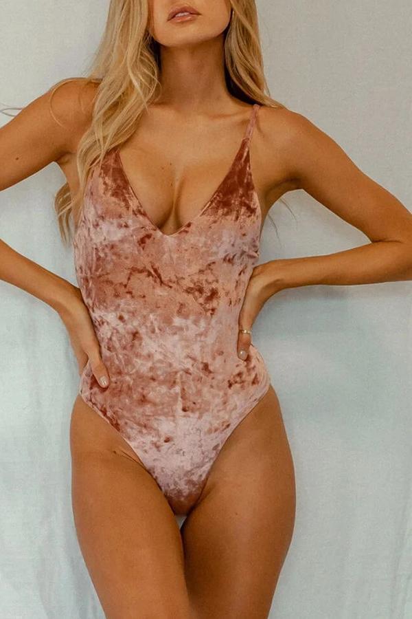 Exquisite Shimmering Gold Velvet One-piece Swimsuit