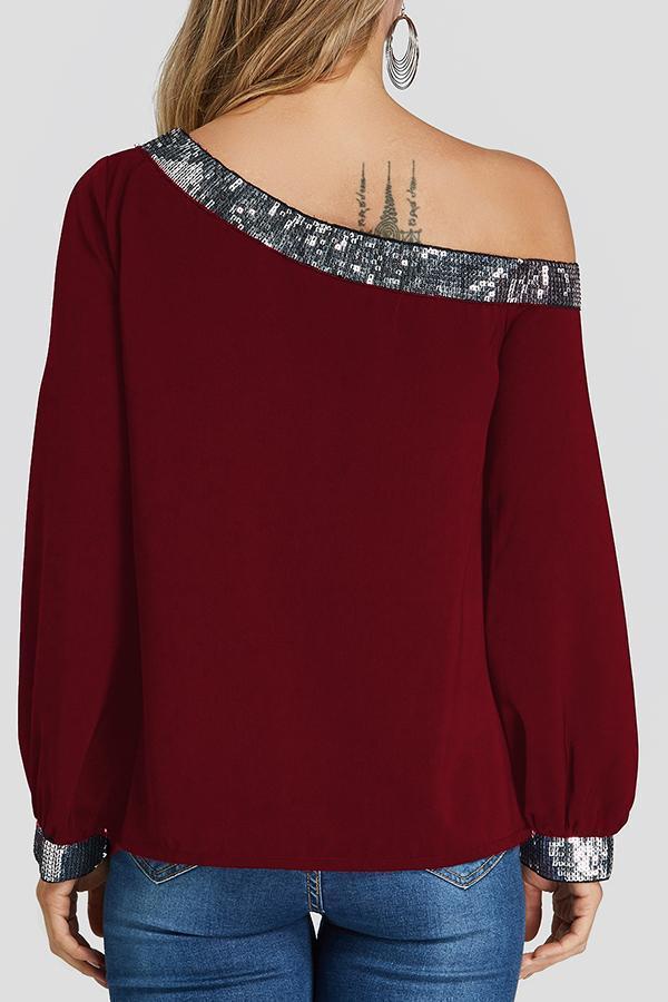 Sequins Embellished One-shoulder Women's Chic Shirt