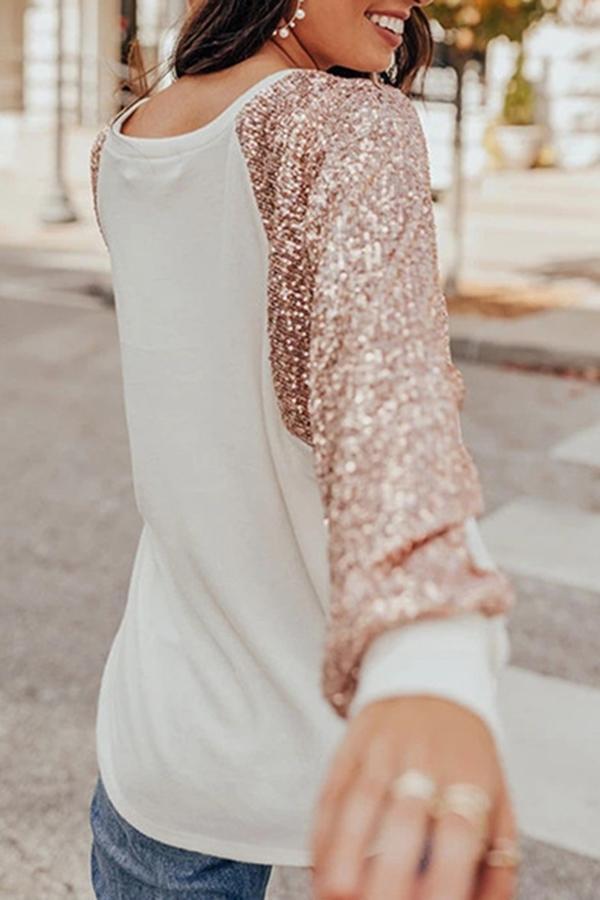 Sequined Long-sleeved InsT-shirt Shirt Top