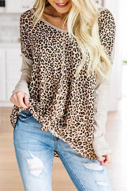 Leopard Print Stitching Contrast Sweater