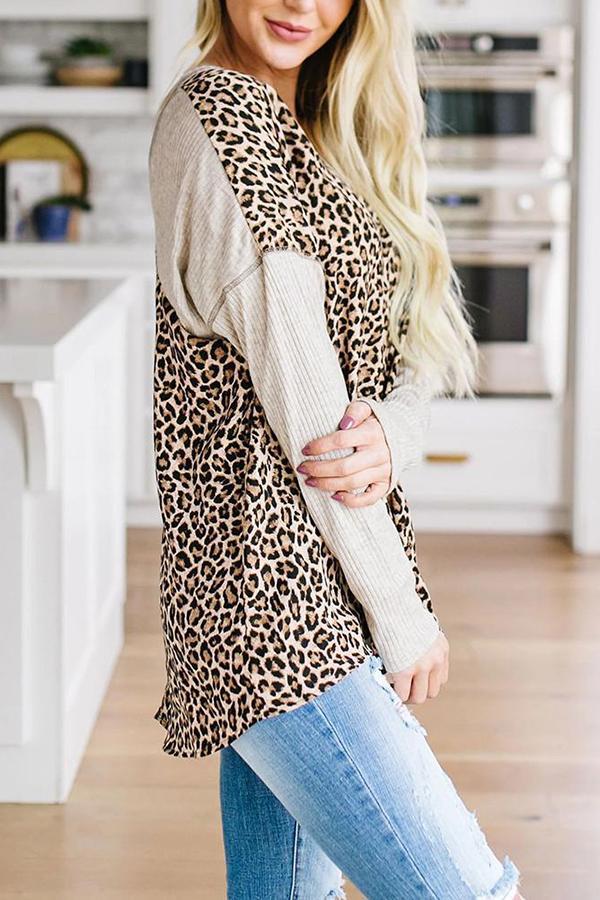 Leopard Print Stitching Contrast Sweater