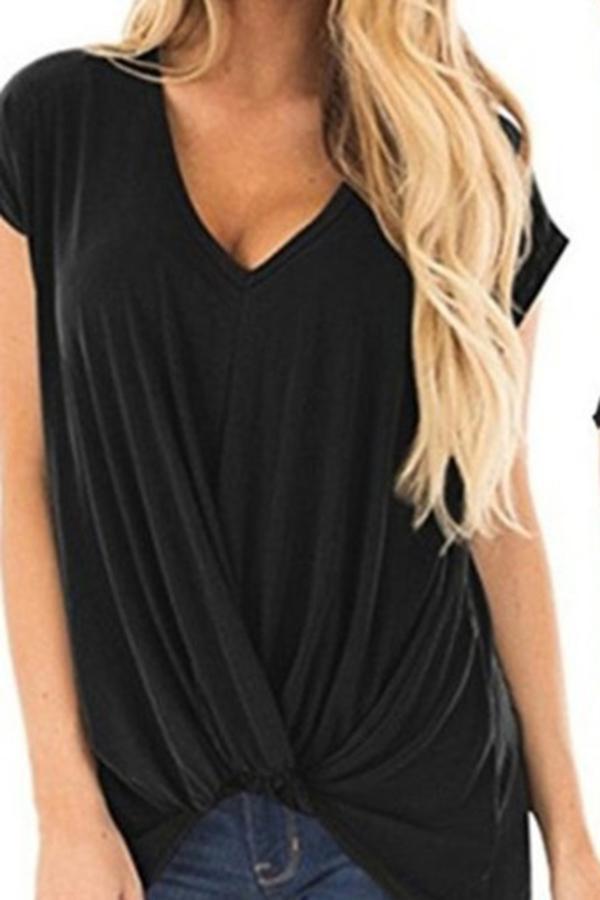 Short-sleeved V-neck Twisted Popular T-shirt