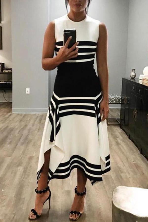 Classic Stripe Strip Positioning Cut Dress