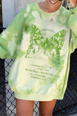 Tie-dye Butterfly Print Loose Sports Sweatshirt