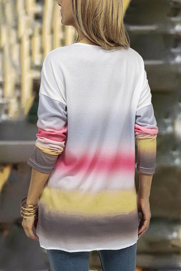 Casual Gradient Print Long-sleeved Top