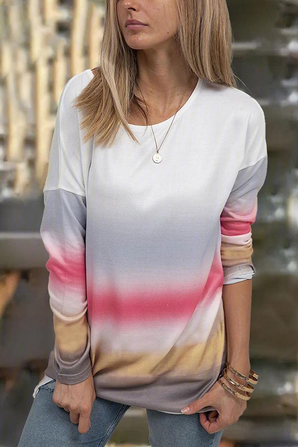 Casual Gradient Print Long-sleeved Top