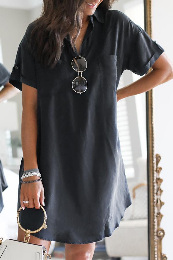 V-neck Short-sleeve Elegant Loose Casual Dress