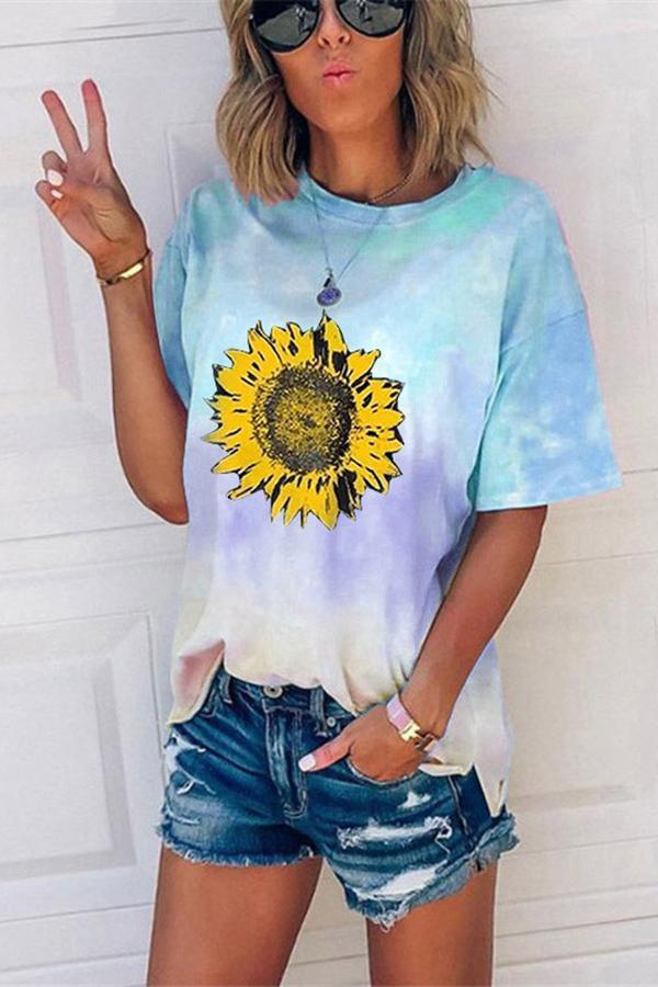 Tie-dye Gradient Print Loose Casual T-shirt