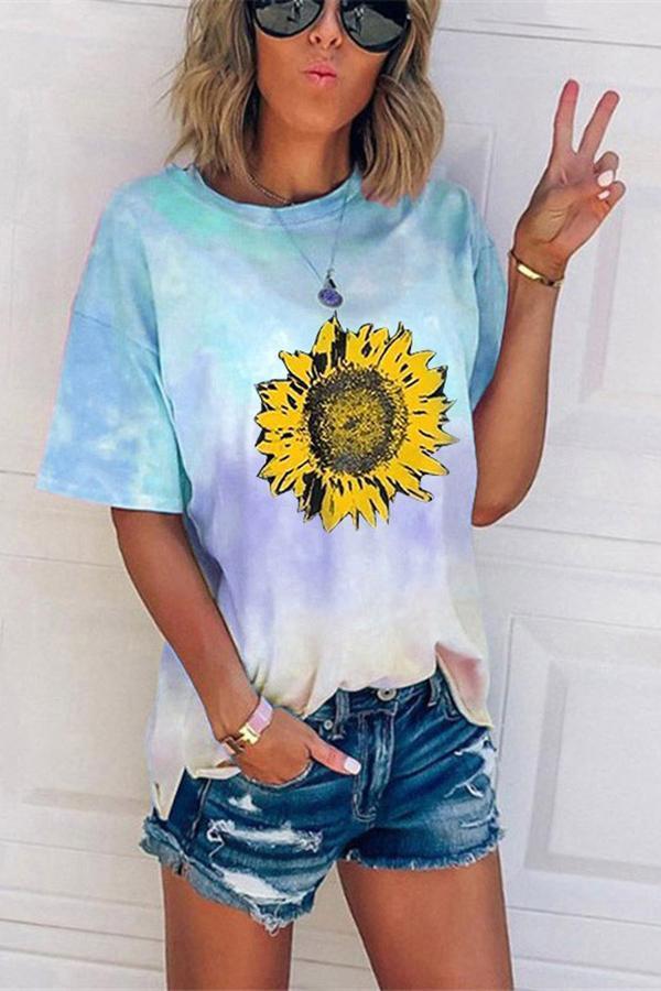 Tie-dye Gradient Print Loose Casual T-shirt