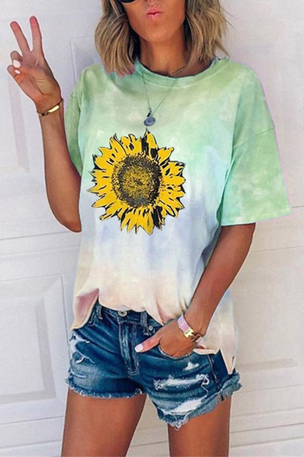 Tie-dye Gradient Print Loose Casual T-shirt