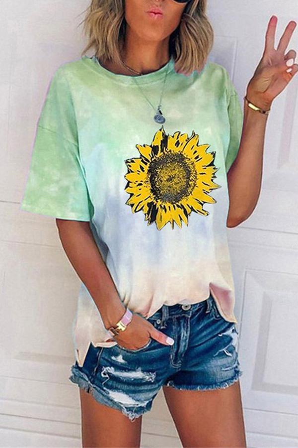 Tie-dye Gradient Print Loose Casual T-shirt