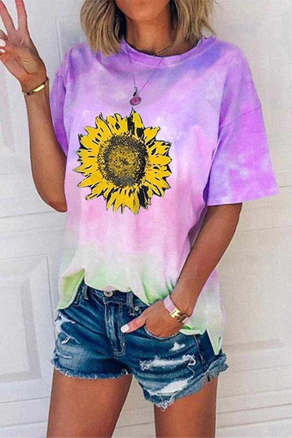 Tie-dye Gradient Print Loose Casual T-shirt