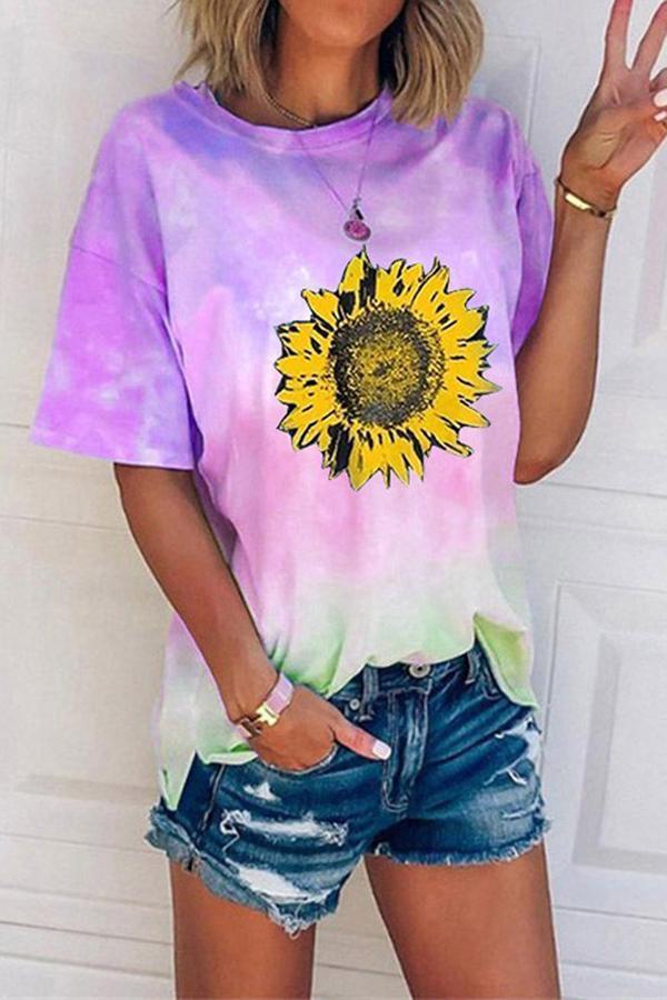 Tie-dye Gradient Print Loose Casual T-shirt