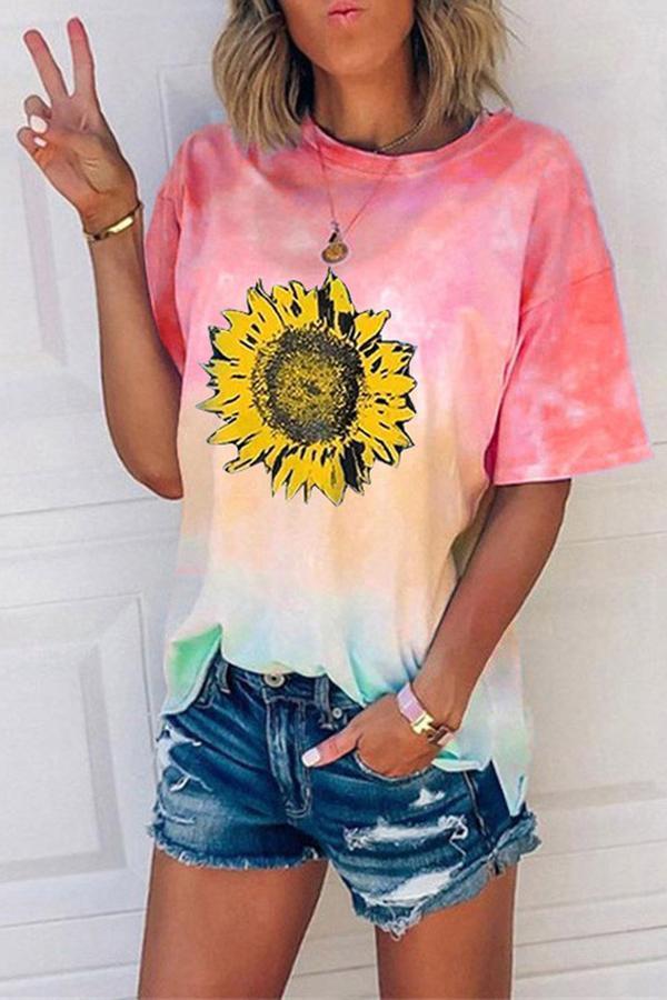 Tie-dye Gradient Print Loose Casual T-shirt