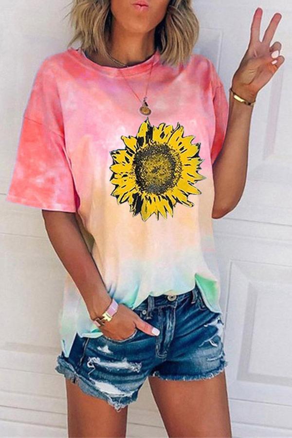 Tie-dye Gradient Print Loose Casual T-shirt