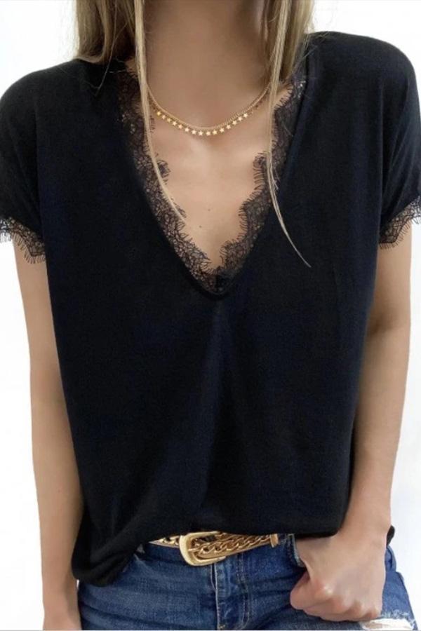 Lace Short-sleeved Casual Elegant T-shirt