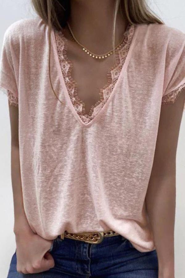 Lace Short-sleeved Casual Elegant T-shirt