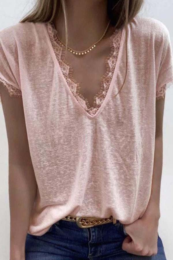 Lace Short-sleeved Casual Elegant T-shirt