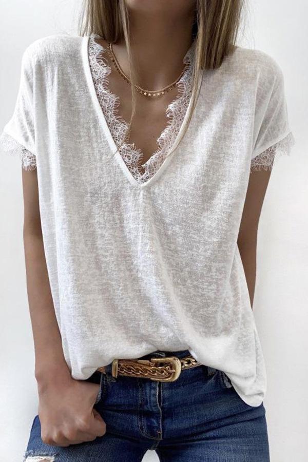 Lace Short-sleeved Casual Elegant T-shirt