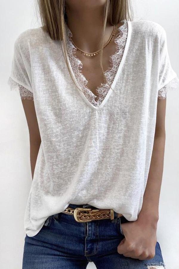 Lace Short-sleeved Casual Elegant T-shirt