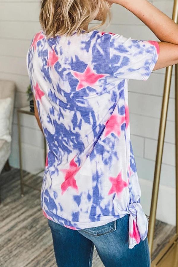 Tie-dye Star Print Short Sleeve Chic T-shirt