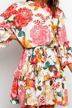 Printed Long-sleeve Loose Tie Elegant Dress