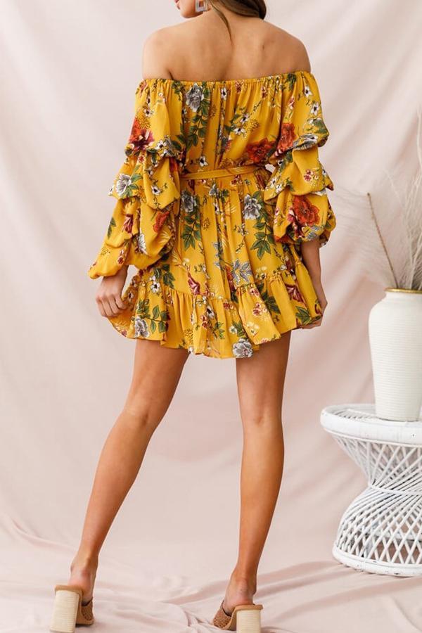 Summer Flower Print One-shoulder Casual Dress 