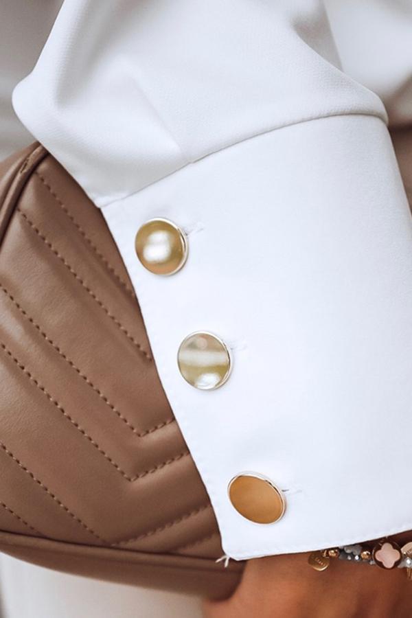 Elegant Solid-color Gold Button Ladies Shirt