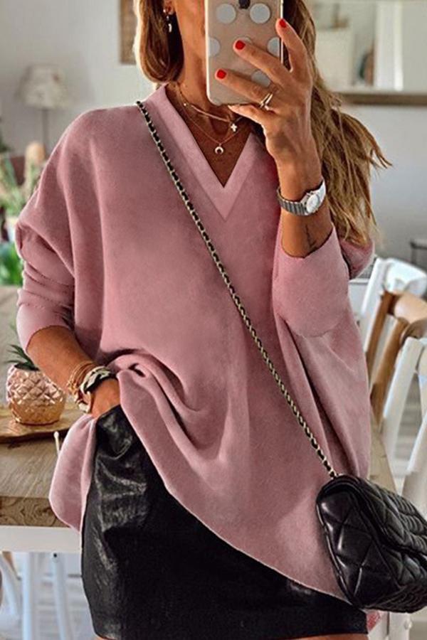 V-neck Irregular Loose Long Sleeve Top