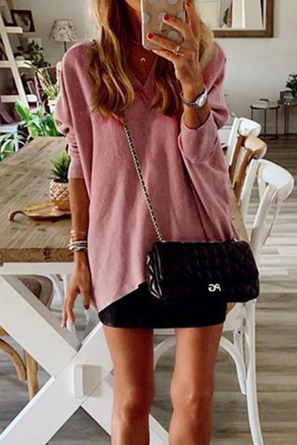 V-neck Irregular Loose Long Sleeve Top