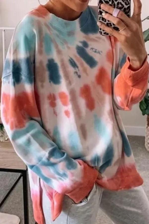 Chic Tie-dye Split Loose Casual Sweater