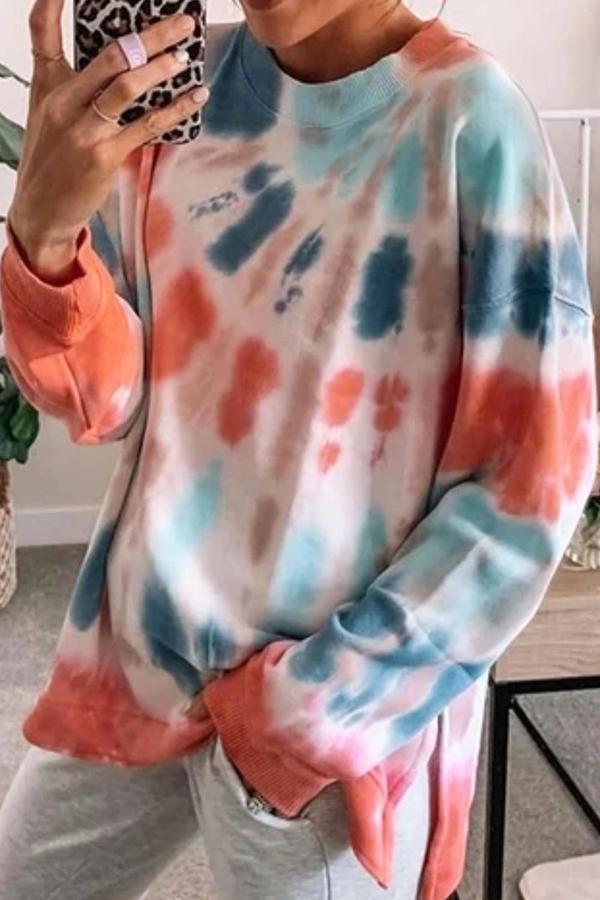 Chic Tie-dye Split Loose Casual Sweater