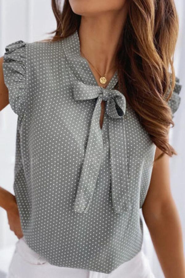 Polka Dot Bow Sleeveless Shirt Top