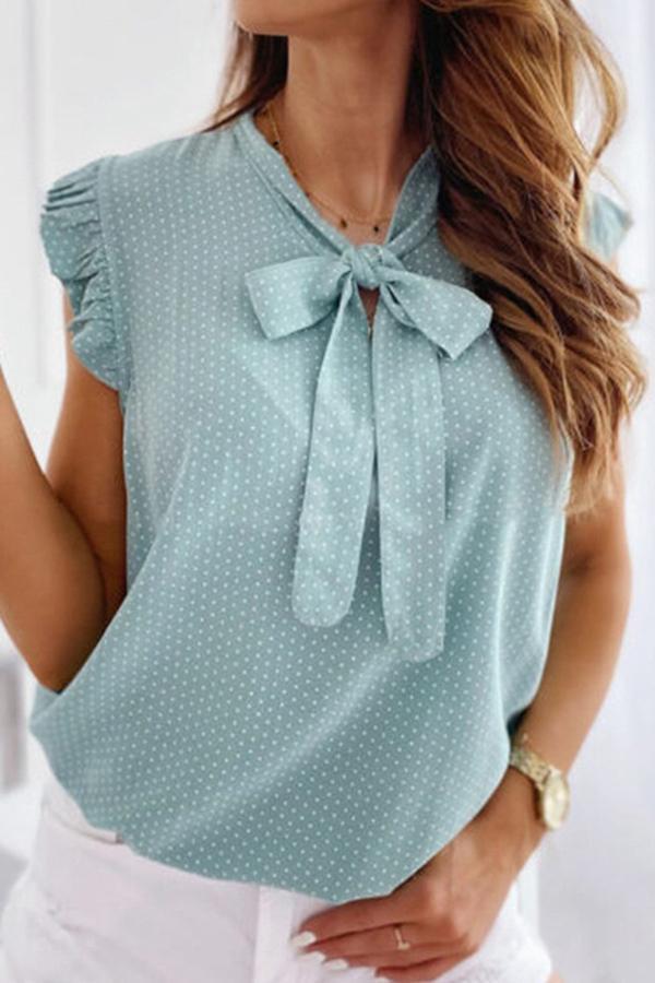 Polka Dot Bow Sleeveless Shirt Top