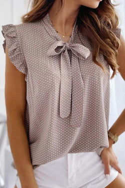 Polka Dot Bow Sleeveless Shirt Top