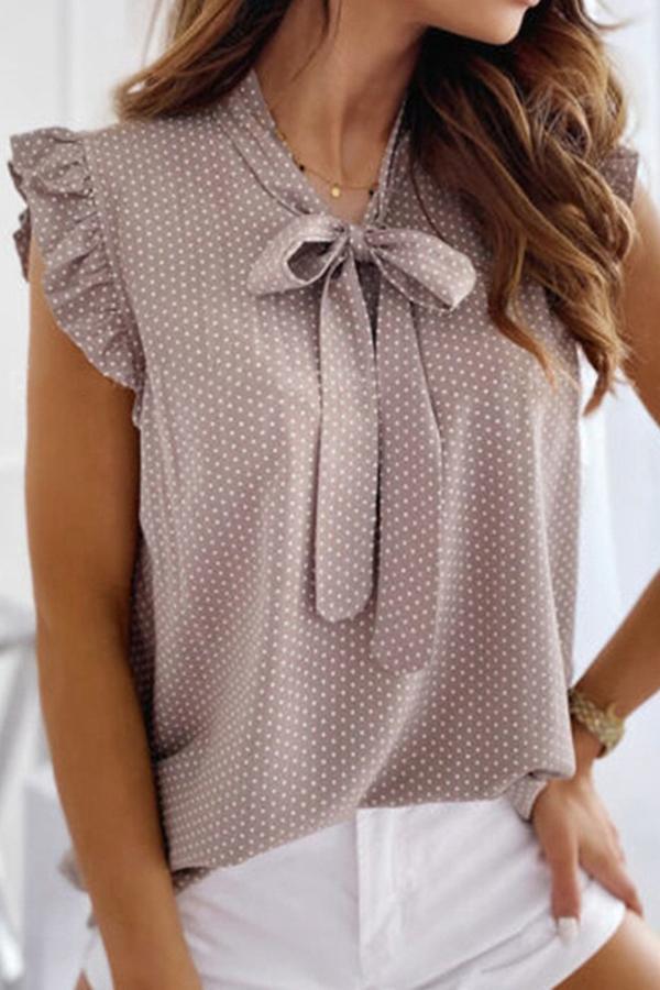 Polka Dot Bow Sleeveless Shirt Top