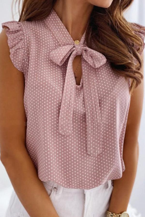 Polka Dot Bow Sleeveless Shirt Top