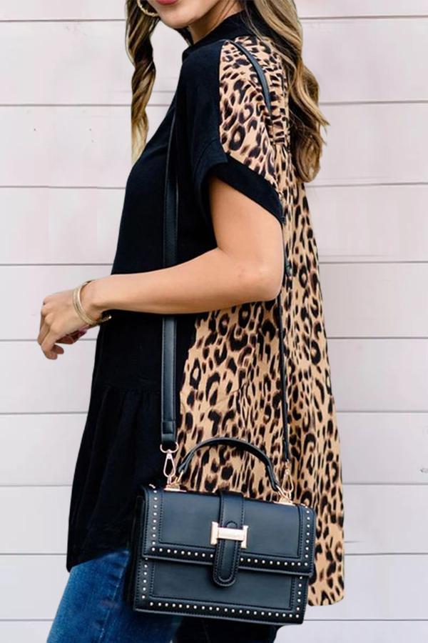 Leopard Print Asymmetrical Loose Casual Top