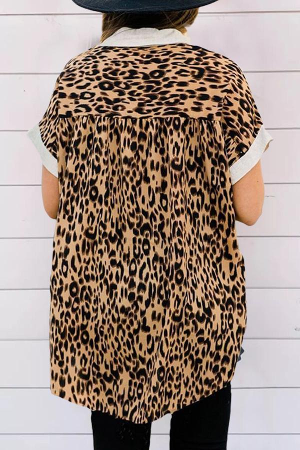 Leopard Print Asymmetrical Loose Casual Top