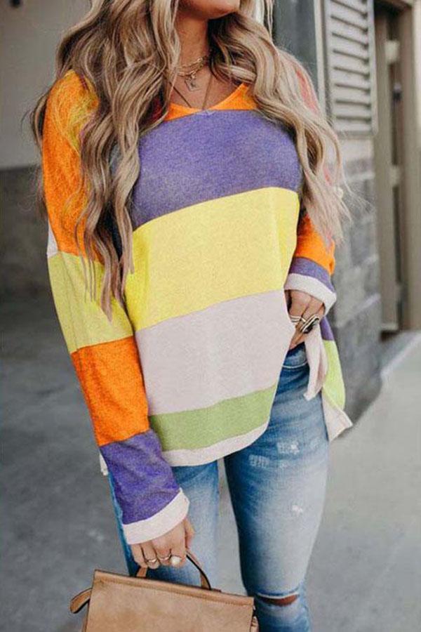 Striped Color Block Knitted Casual Top