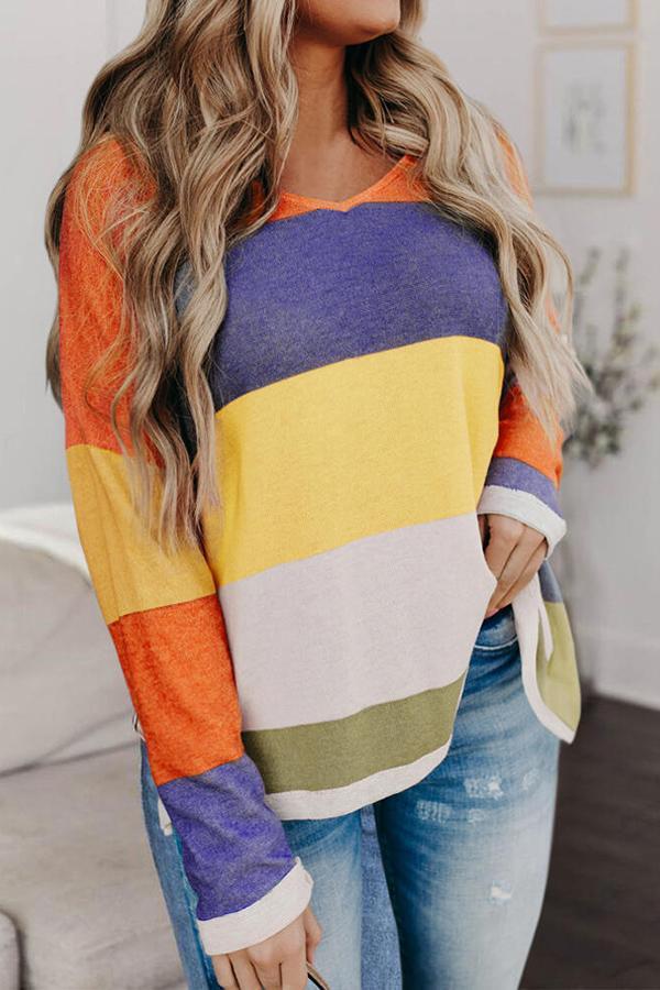 Striped Color Block Knitted Casual Top