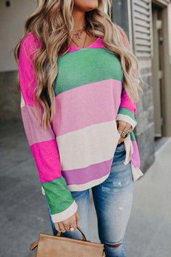 Striped Color Block Knitted Casual Top