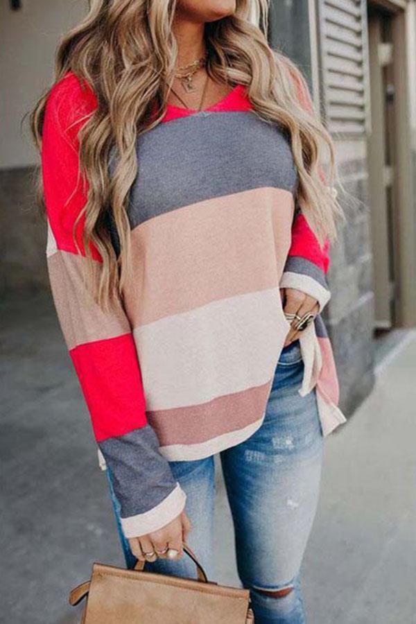 Striped Color Block Knitted Casual Top