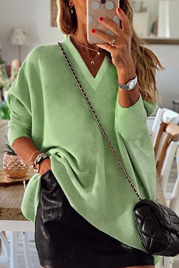 V-neck Irregular Loose Long Sleeve Top