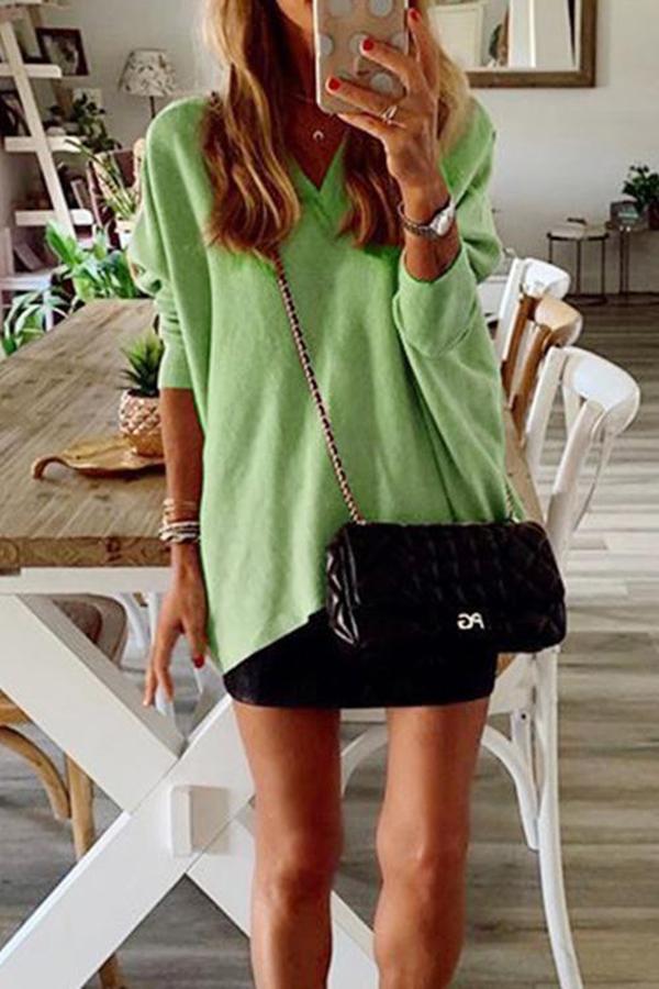 V-neck Irregular Loose Long Sleeve Top